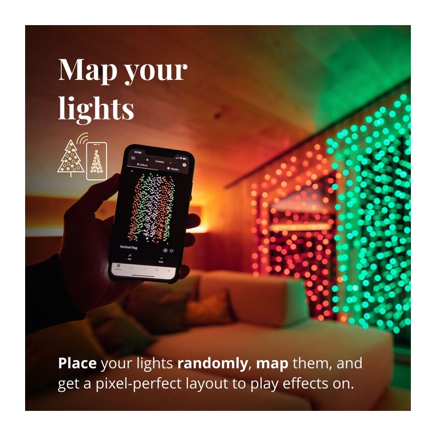 Twinkly - Cortina de Natal LED RGBW regulável para exterior CURTAIN 210xLED 6,1m IP44 Wi-Fi