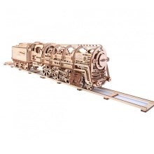 Ugears - 3D puzzle mecânico de madeira Locomotiva a vapor com vagão