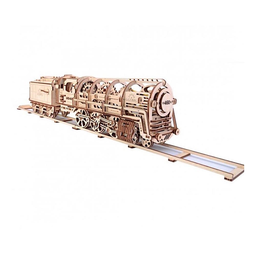 Ugears - 3D puzzle mecânico de madeira Locomotiva a vapor com vagão