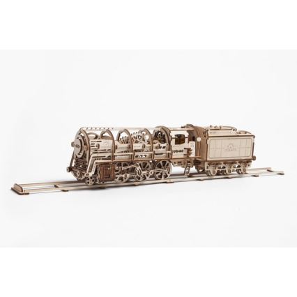 Ugears - 3D puzzle mecânico de madeira Locomotiva a vapor com vagão