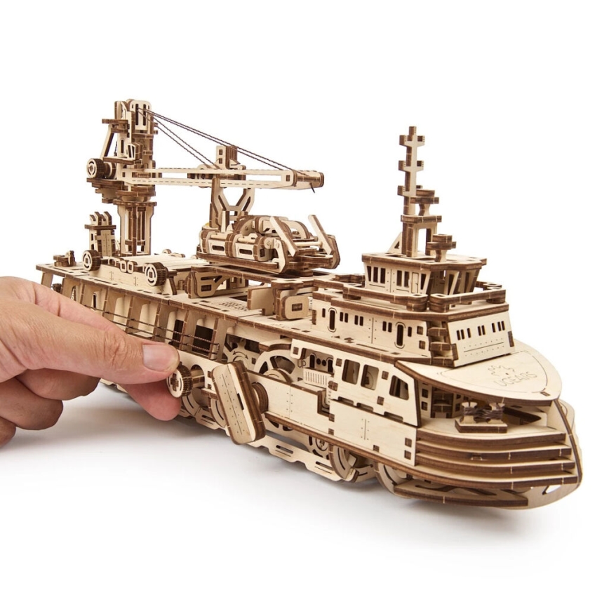 Ugears - 3D puzzle mecânico de madeira Navio de investigação