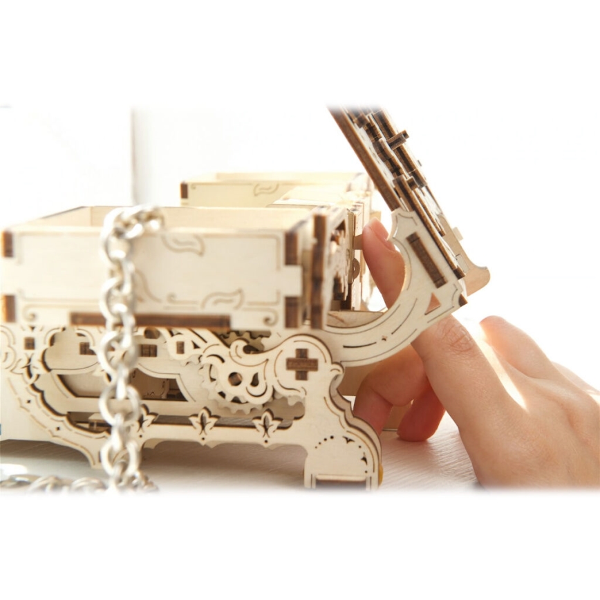Ugears - Puzzle 3D mecânico de madeira Caixa para jóias vintage