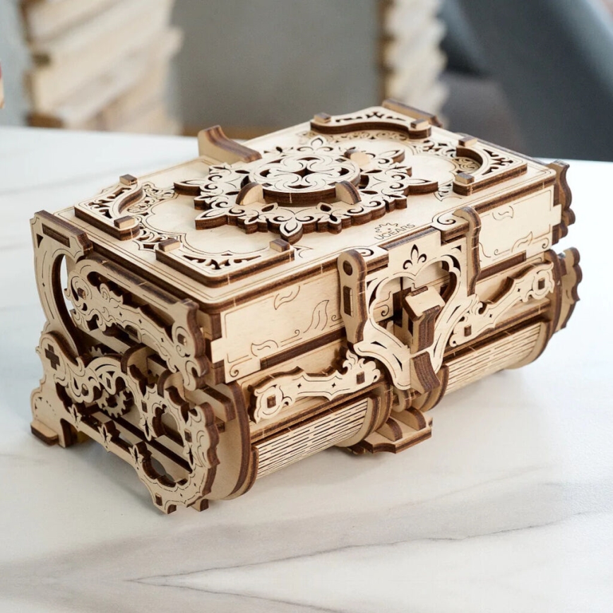 Ugears - Puzzle 3D mecânico de madeira Caixa para jóias vintage
