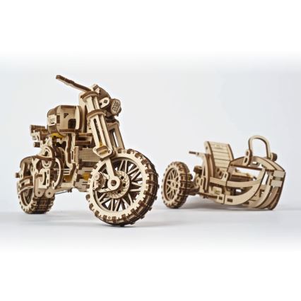 Ugears - Puzzle 3D mecânico de madeira Mota Scrambler com carrinho