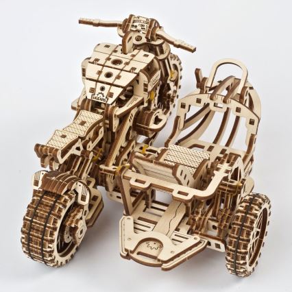Ugears - Puzzle 3D mecânico de madeira Mota Scrambler com carrinho