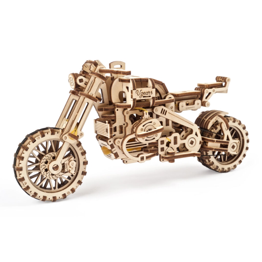 Ugears - Puzzle 3D mecânico de madeira Mota Scrambler com carrinho