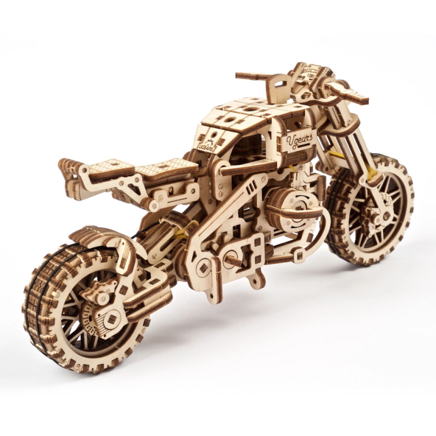 Ugears - Puzzle 3D mecânico de madeira Mota Scrambler com carrinho