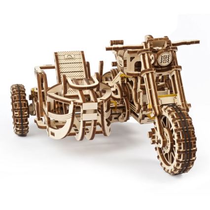Ugears - Puzzle 3D mecânico de madeira Mota Scrambler com carrinho