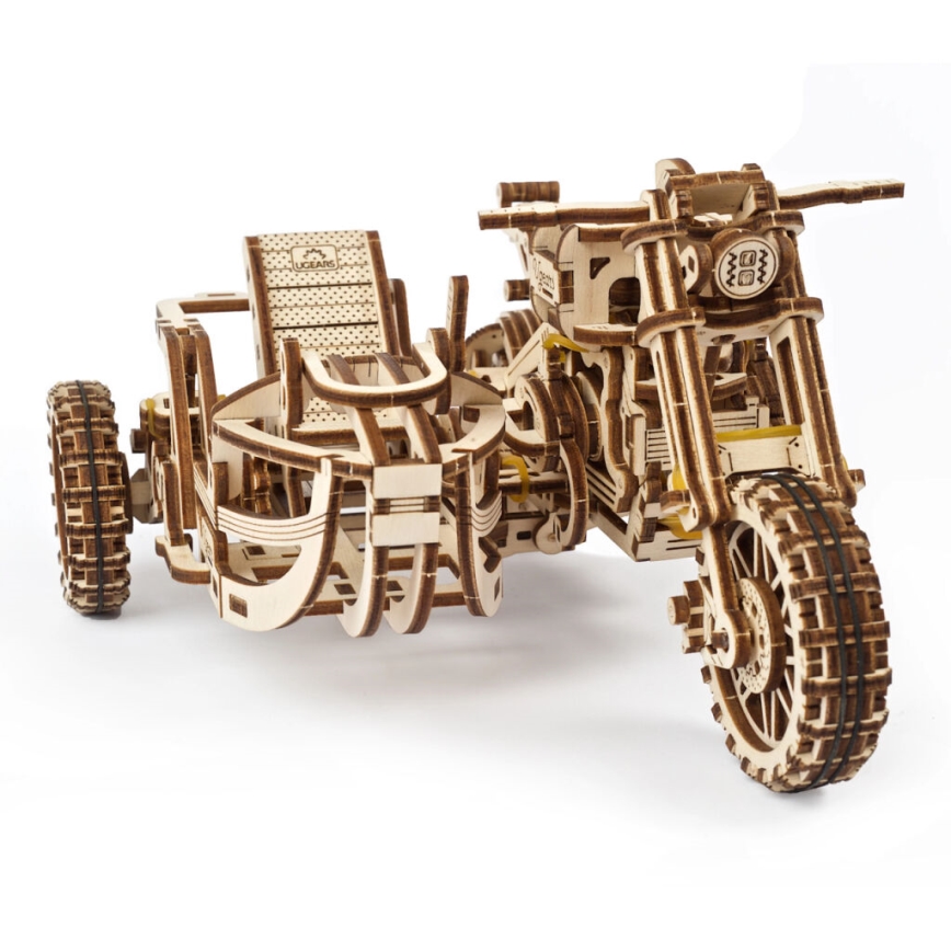 Ugears - Puzzle 3D mecânico de madeira Mota Scrambler com carrinho