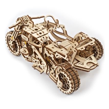 Ugears - Puzzle 3D mecânico de madeira Mota Scrambler com carrinho