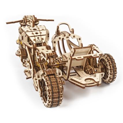 Ugears - Puzzle 3D mecânico de madeira Mota Scrambler com carrinho