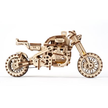 Ugears - Puzzle 3D mecânico de madeira Mota Scrambler com carrinho