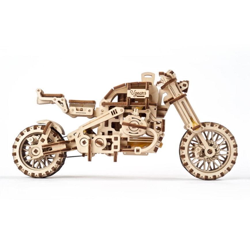 Ugears - Puzzle 3D mecânico de madeira Mota Scrambler com carrinho