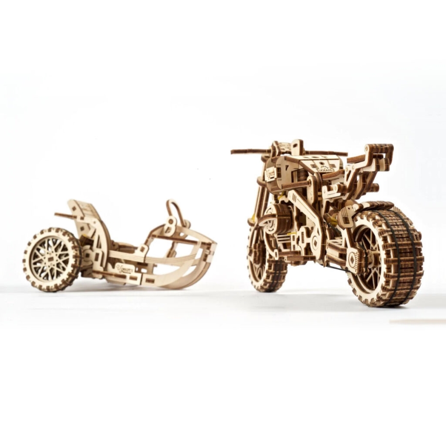 Ugears - Puzzle 3D mecânico de madeira Mota Scrambler com carrinho