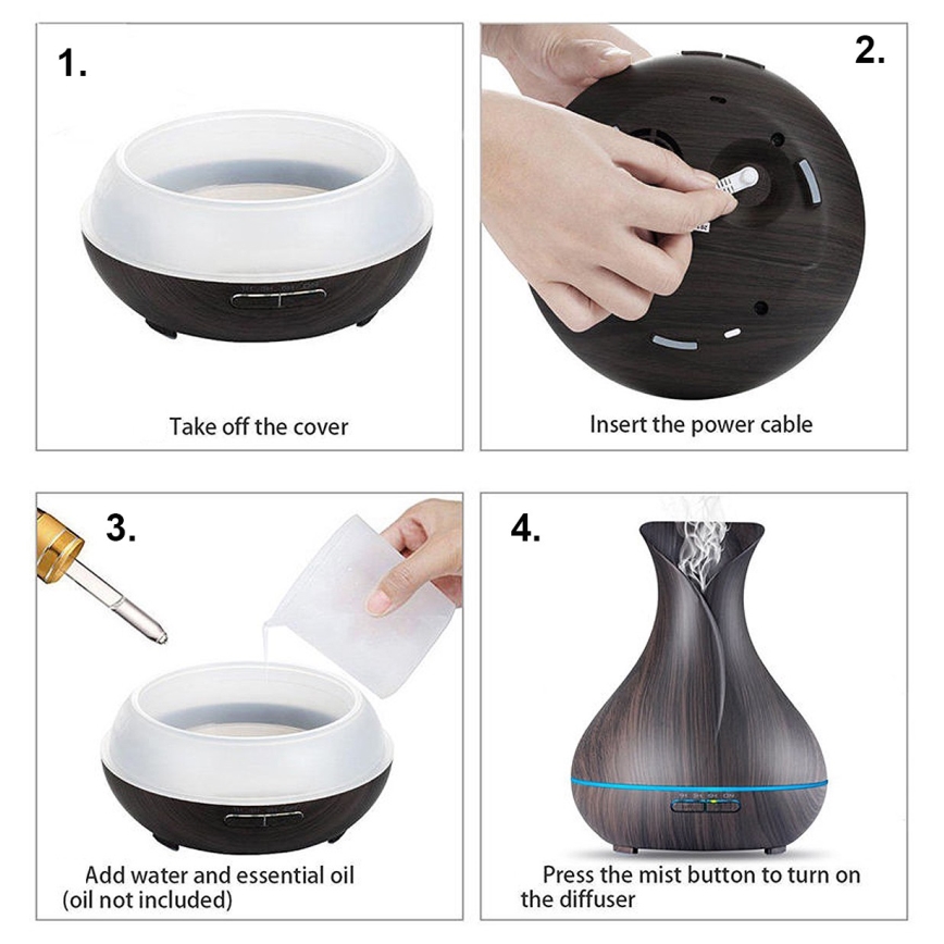 Umidificador e ionizador de ar LED RGB 400 ml