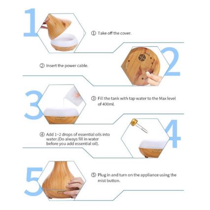 Umidificador e ionizador de ar LED RGB 400 ml