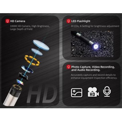 Uni-T UT663B - Endoscópio 3,7 V, 3000 mAh, IP67, 3 m