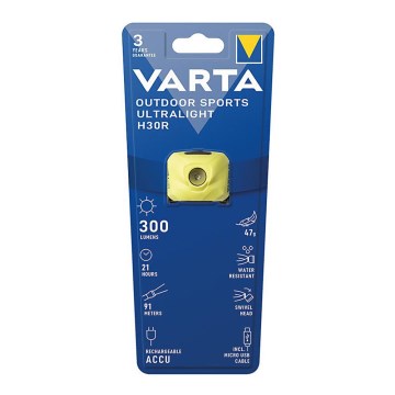 Varta 18631201401 - Lanterna frontal recarregável LED com dimmer OUTDOOR SPORTS LED/5V 600 mAh IPX4 amarela