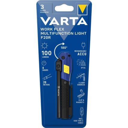 Varta 18649101401 - Lanterna recarregável LED WORK FLEX F20R LED/5V IP54