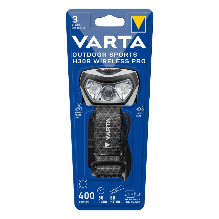 Varta 18650101401 - Lanterna frontal recarregável LED com dimmer e carregamento sem fios OUTDOOR SPORTS LED/5V 1800 mAh IPX7