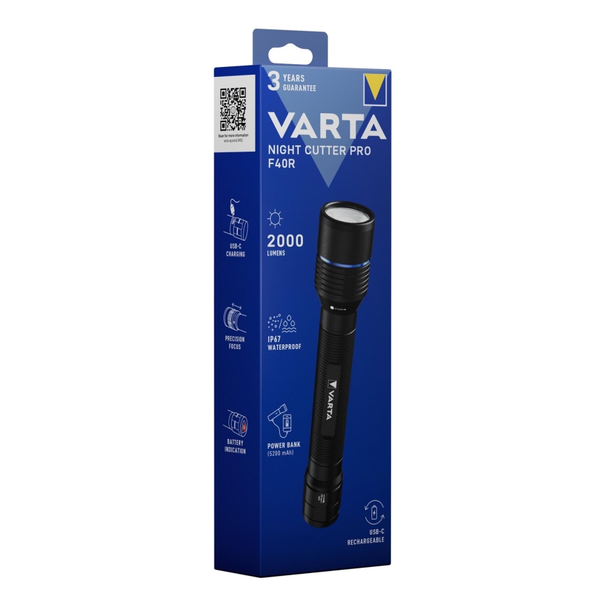 Varta 18922101111 - Lanterna LED recarregável com powerbank NIGHT CUTTER PRO F40R LED/USB IP67 5200 mAh