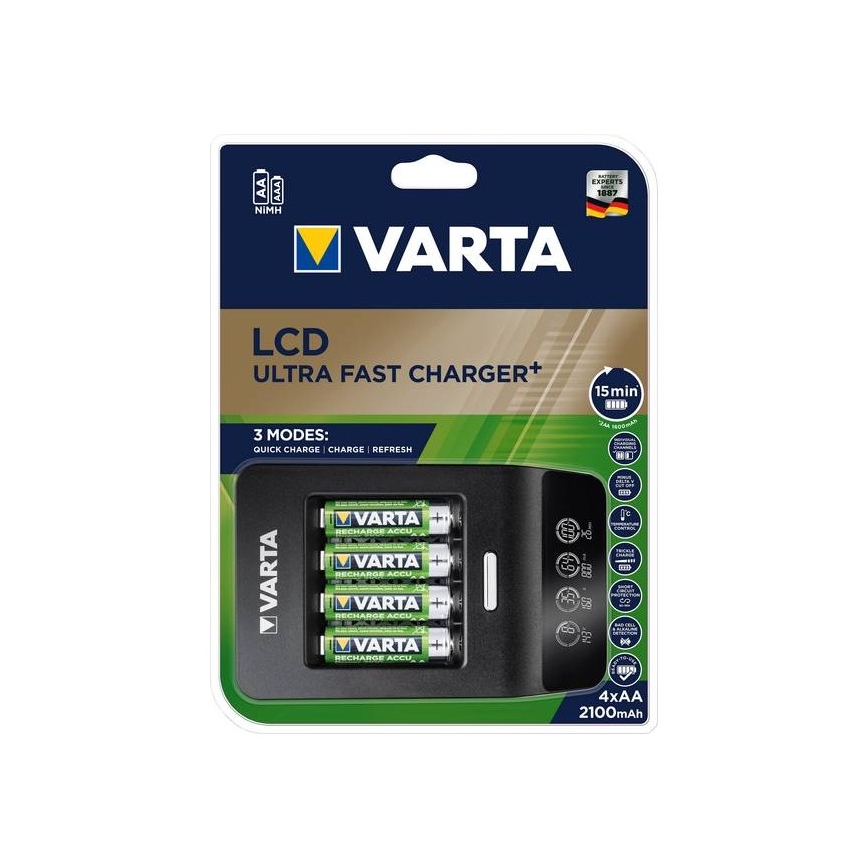Varta 40084  - LCD Carregador Inteligente ULTRA RÁPIDO+  4xNiMH AA 2100 mAh 230V