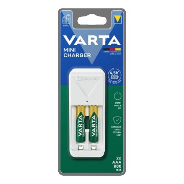Varta 57656201421 - Carregador de pilhas 2x AA/AAA, 800 mAh, 230 V