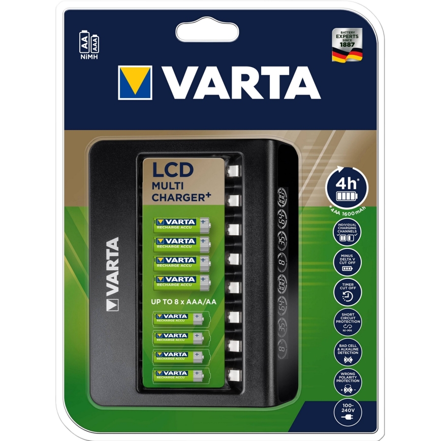 Varta 57681 - Carregador LCD inteligente 8xAA/AAA carregamento em 2h