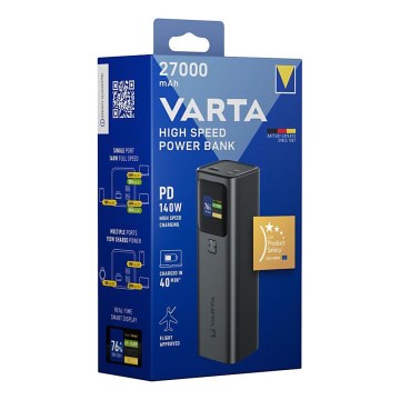 Varta 57984101111 - Power Bank com ecrã LED, Power Delivery 27000 mAh/140W/3,7V