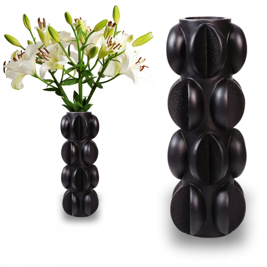 Vaso 37x15 cm em resina, acabamento preto mate