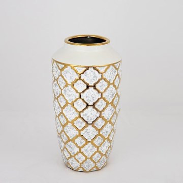 Vaso cerâmico 25x13 cm dourado/branco