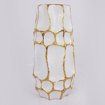 Vaso cerâmico 31,5x15,5 cm dourado/branco