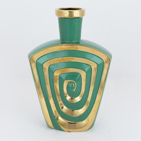 Vaso de cerâmica 30x20,2 cm verde/dourado