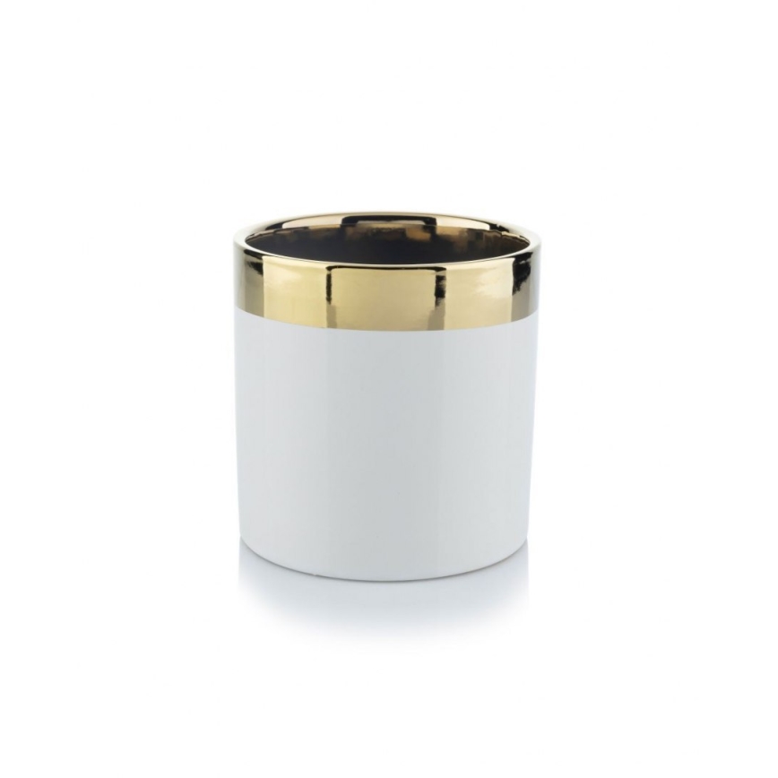 Vaso para flores de cerâmica CINDY 11x11 cm branco/dourado