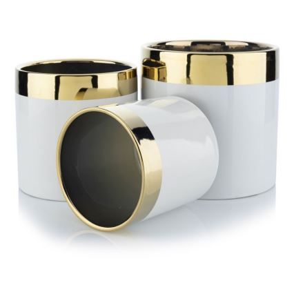 Vaso para flores de cerâmica CINDY 11x11 cm branco/dourado
