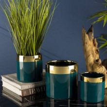Vaso para flores de cerâmica CINDY 11x11 cm verde/dourado