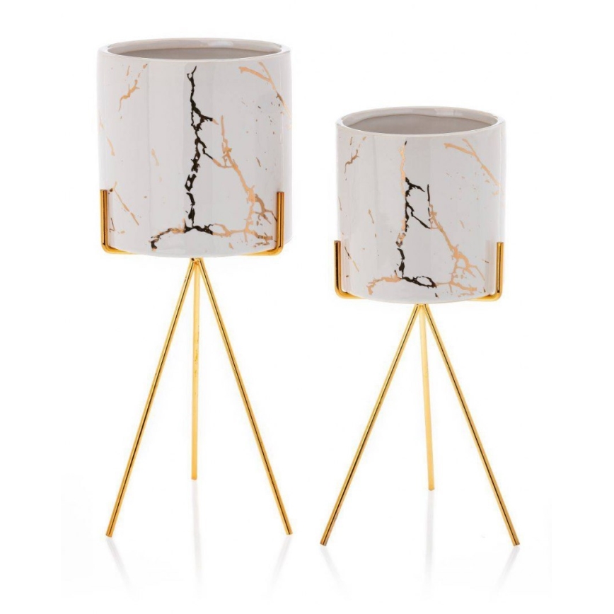 Vaso para flores de cerâmica EMMA 28,3x13 cm branco/dourado