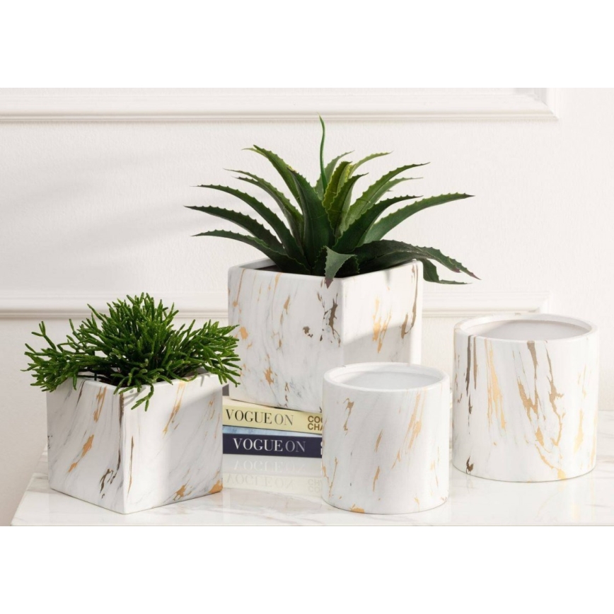 Vaso para flores de cerâmica MARBELA 13x13 cm branco/dourado