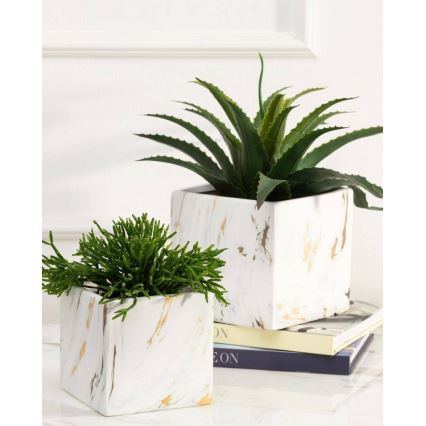 Vaso para flores de cerâmica MARBELA 13x13 cm branco/dourado