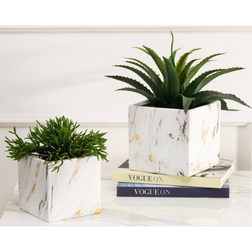 Vaso para flores de cerâmica MARBELA 13x13 cm branco/dourado