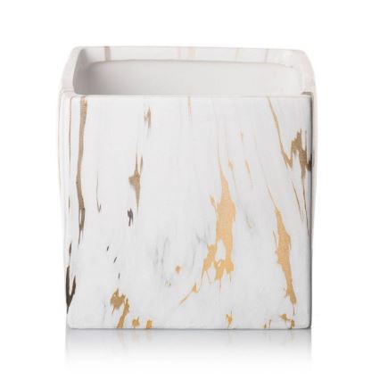 Vaso para flores de cerâmica MARBELA 13x13 cm branco/dourado