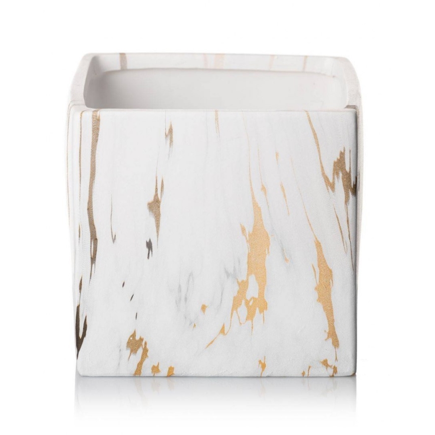 Vaso para flores de cerâmica MARBELA 13x13 cm branco/dourado