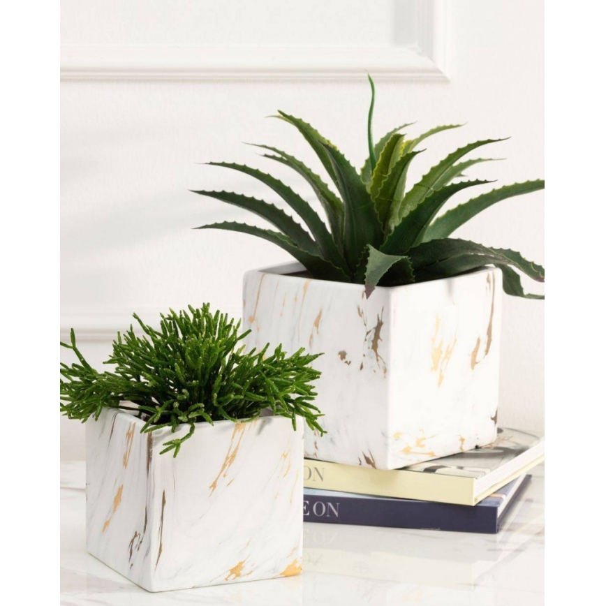Vaso para flores de cerâmica MARBELA 13x13 cm branco/dourado