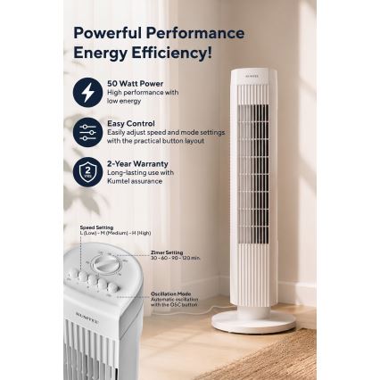 Ventilador de coluna 50W/230V 74,5 cm branco
