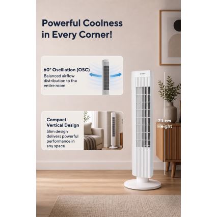 Ventilador de coluna 50W/230V 74,5 cm branco