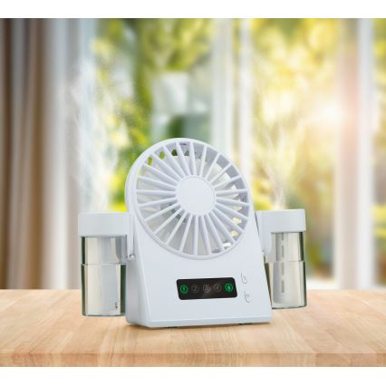 Ventilador de mesa recarregável com efeito de névoa 3,7 V 1200 mAh