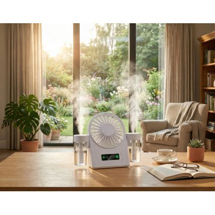 Ventilador de mesa recarregável com efeito de névoa 3,7 V 1200 mAh