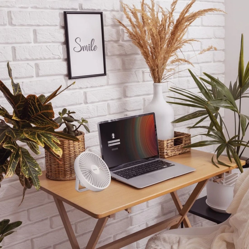 Ventilador de mesa recarregável com LED e iluminação LED/2W/5V USB 2400 mAh branco