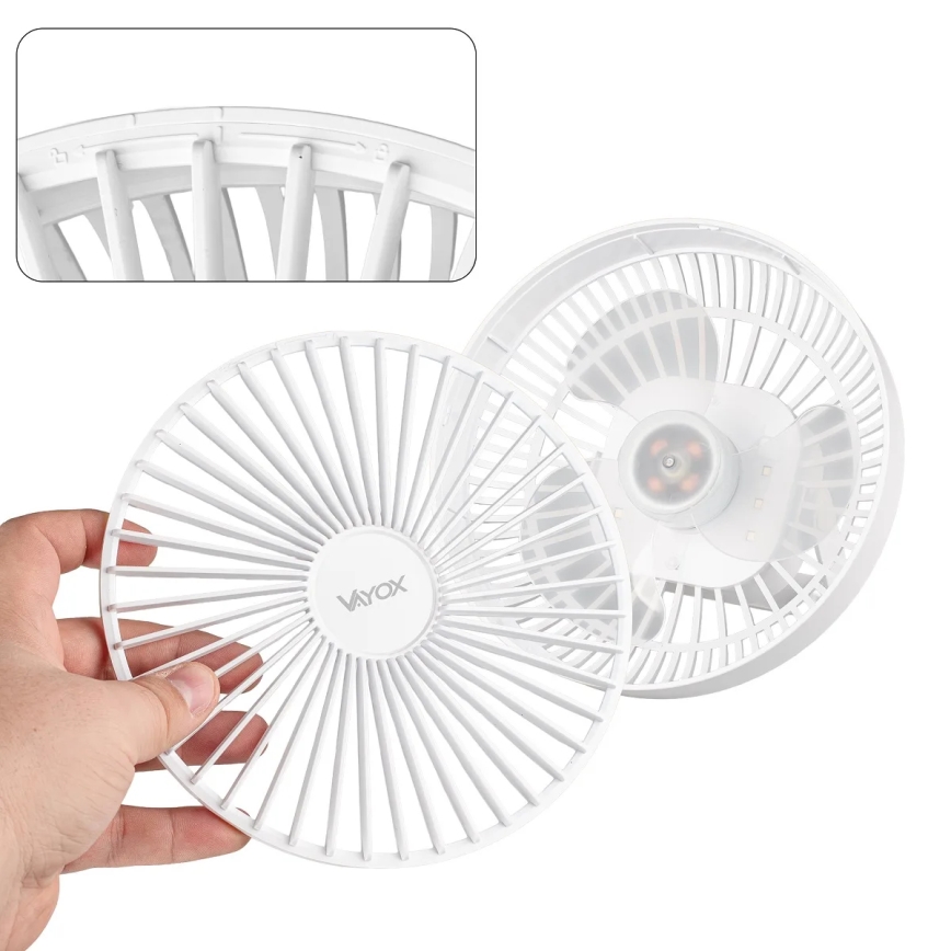 Ventilador de mesa recarregável com LED e iluminação LED/2W/5V USB 2400 mAh branco