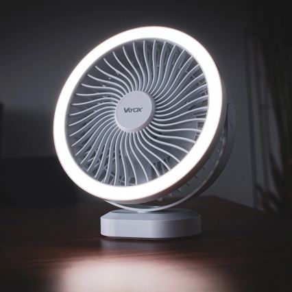 Ventilador de mesa recarregável com LED e iluminação LED/3W/5V USB 2400 mAh branco